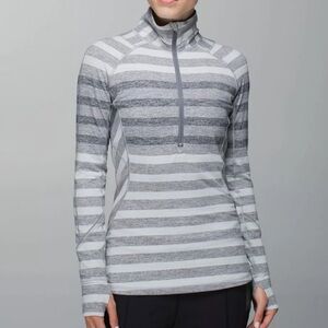 LULULEMON RUN YOUR PACE HALF ZIP PULLOVER S 6 Marshmallow Stripe Heathered SLATE